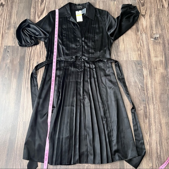 BCBGMaxAzria NWT Black Front Pleated Silk Blend Waist Tie Dress - Picture 8 of 16